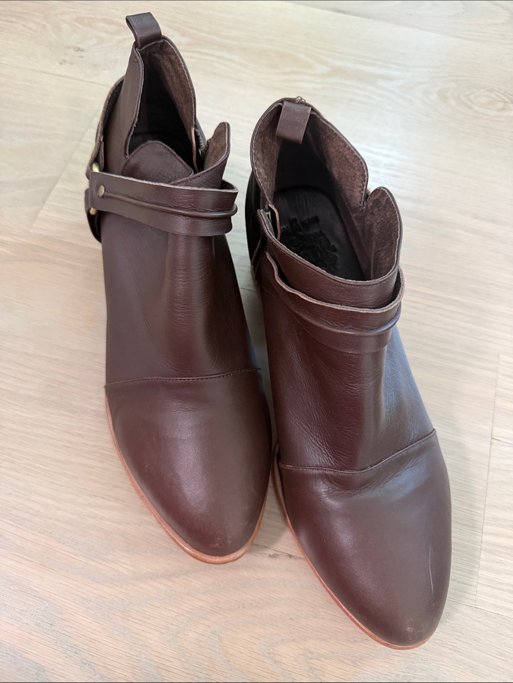 Bali ELF Dark Brown Leather Ankle Boots Size 13 US Women Stacked Heel Ankle Stra